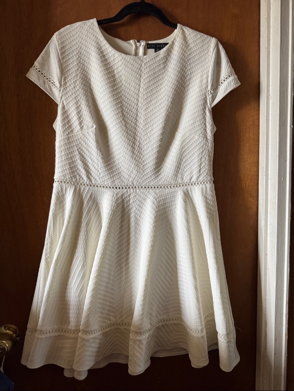 City Studio Cream Textured Fit & Flare Mini Dress